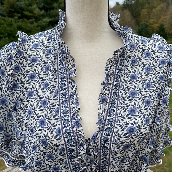 Max Studio maxi dress tiered plunge cottagecore milkmaid country floral blue med - Picture 6 of 13